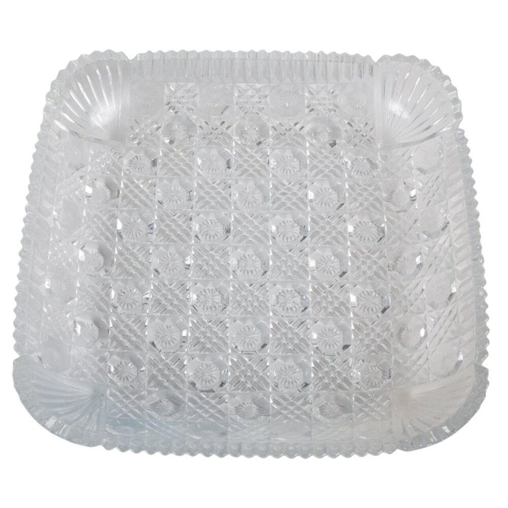 VTG Mikasa Cut Crystal Serving Tray 9.5" Pinwheel Starburst Heavy Glass Platter